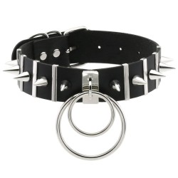 spiked rivet double ring pendant collar